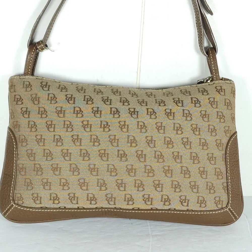 Dooney & Bourke Vtg Brown Canvas Leather Monogram Slim Mini Shoulder Bag Purse